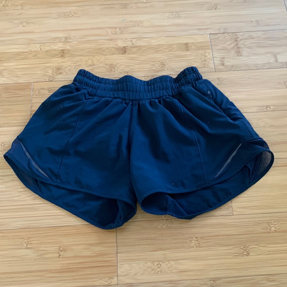 Lululemon True Navy 4” inch hotty hot shorts, size 2